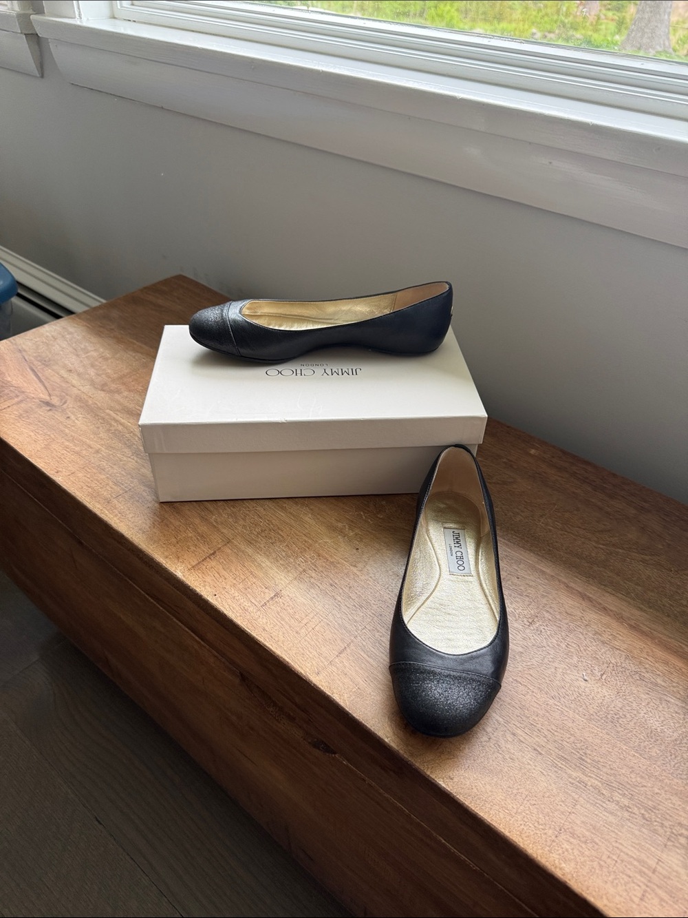 Jimmy Choo Black Leather Ballet Flats